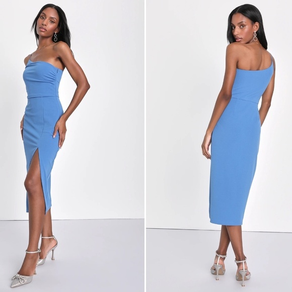 LULUS Prom Wedding Special Event Sexy Chic One Shoulder Night Out Midi Dress - Picture 4 of 4